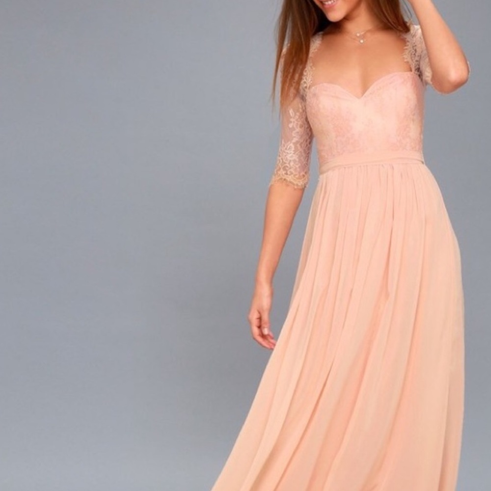 Lulu’s In a Fairytale Blush Lace Pink Maxi Dress